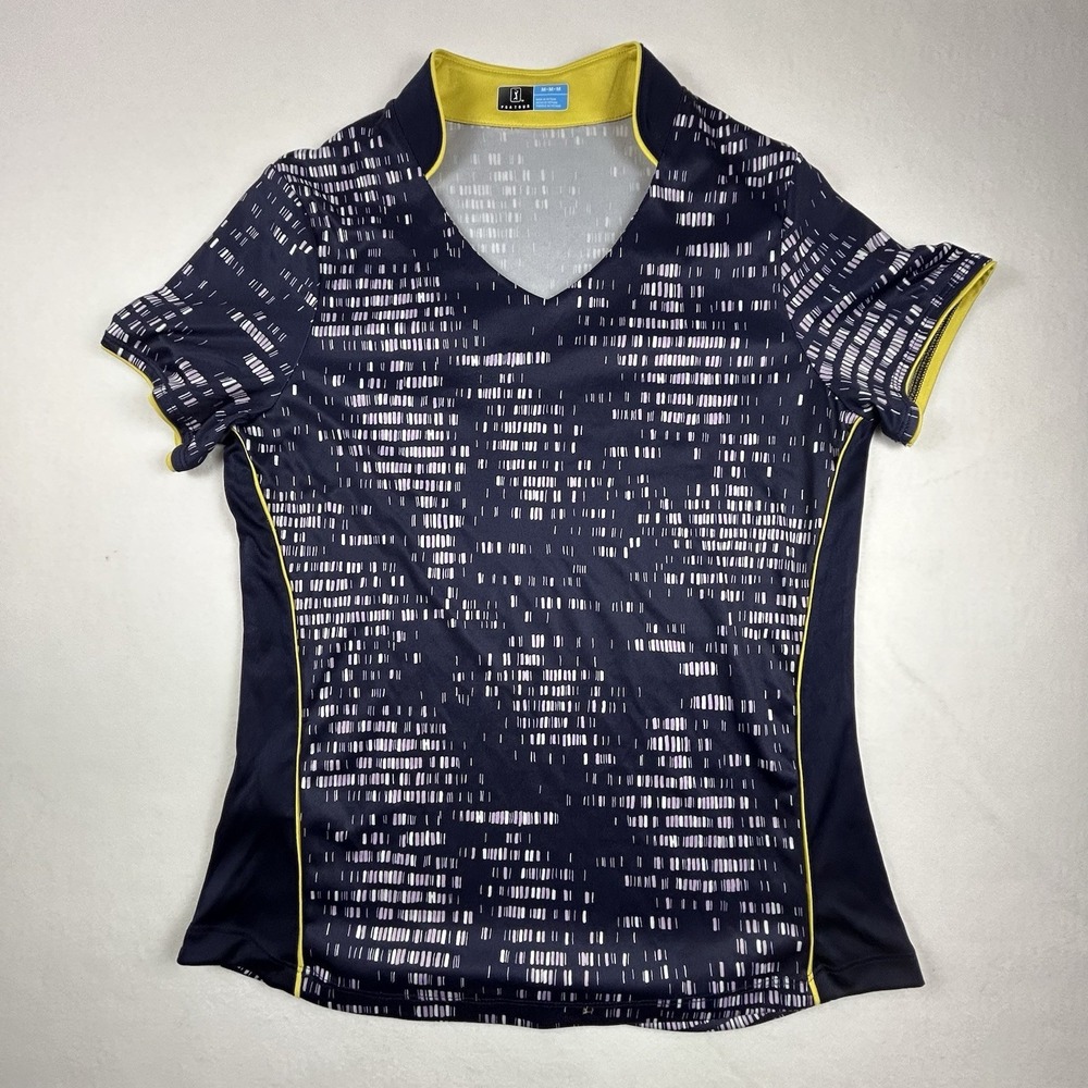 PGA Tour Ladies M Polo Short Sleeve Navy Yellow 620 Golf Pickle Ball Preppy